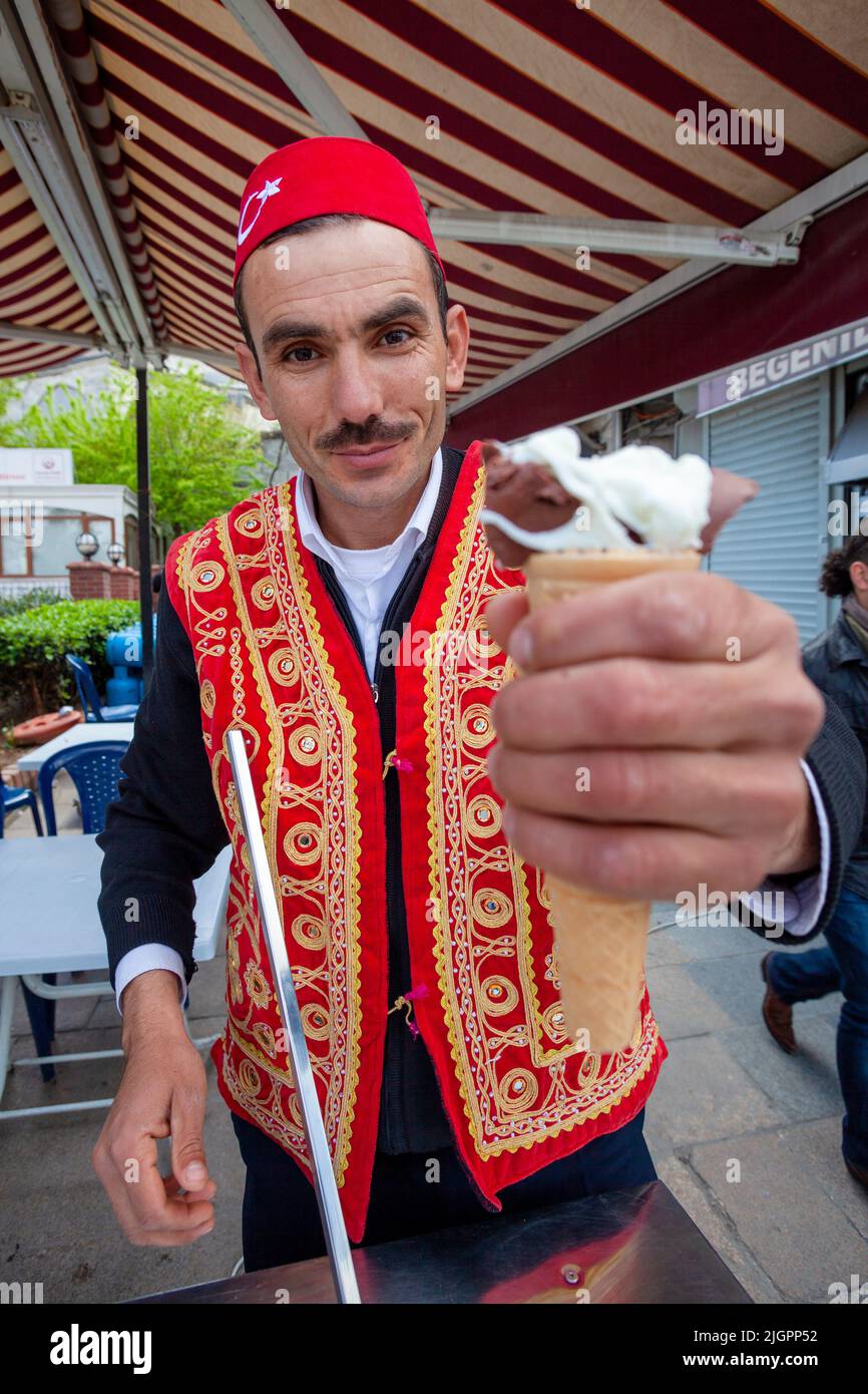 Dondurma Vendor, Turkish Ice Cream Man, Istanbul, Turkey, Western Asia Stock Photo