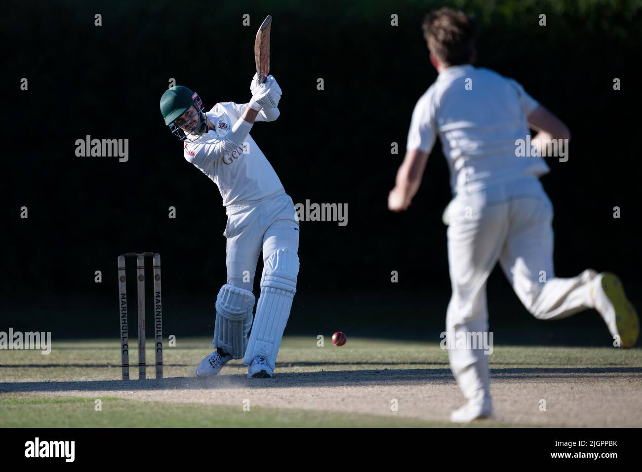 Cricket batter in action Stock Photo