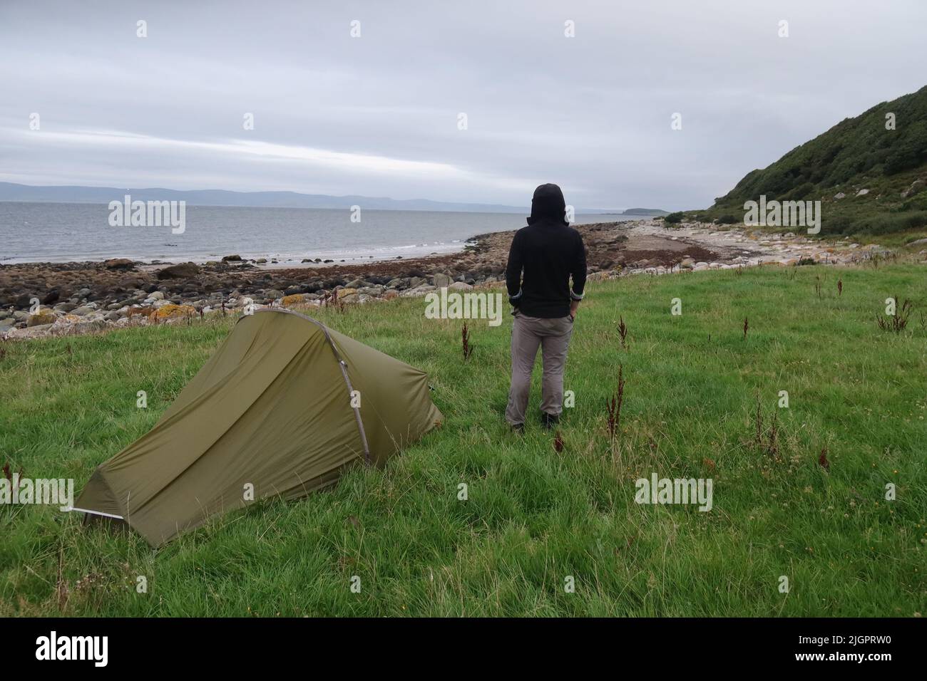 Solo Hiker wild camping in the Vango F10 Helium UL 1 Person Tent. Arran Coastal Way. Isle of