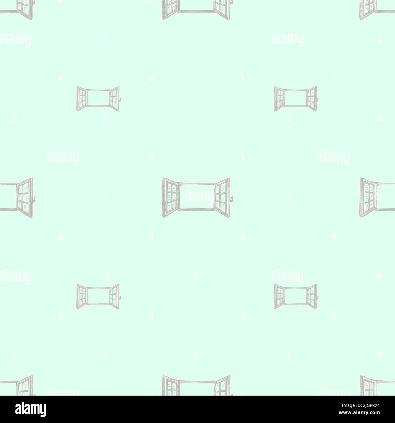 Windows engraved seamless pattern. Retro frame glass window hand drawn ...