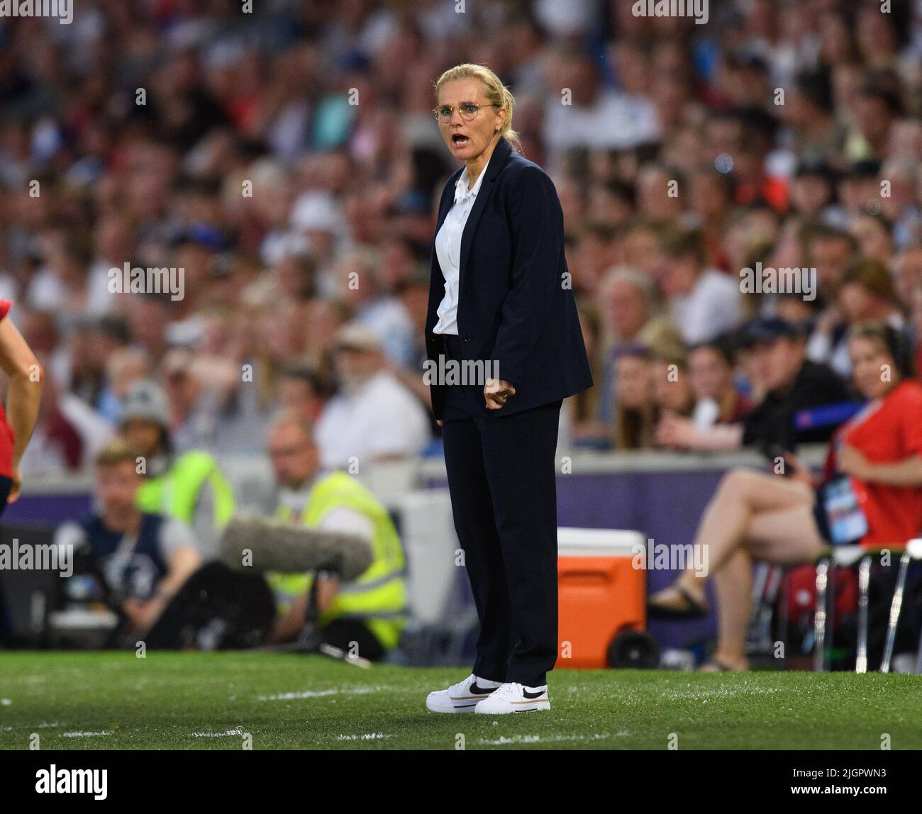 11 Jul 2022 - England v Norway - UEFA Women's Euro 2022 - Group A - Brighton & Hove Community Stadium  England Head Coach Sarina Wiegman during the match against Norway.  Picture Credit : © Mark Pain / Alamy Live News Stock Photo