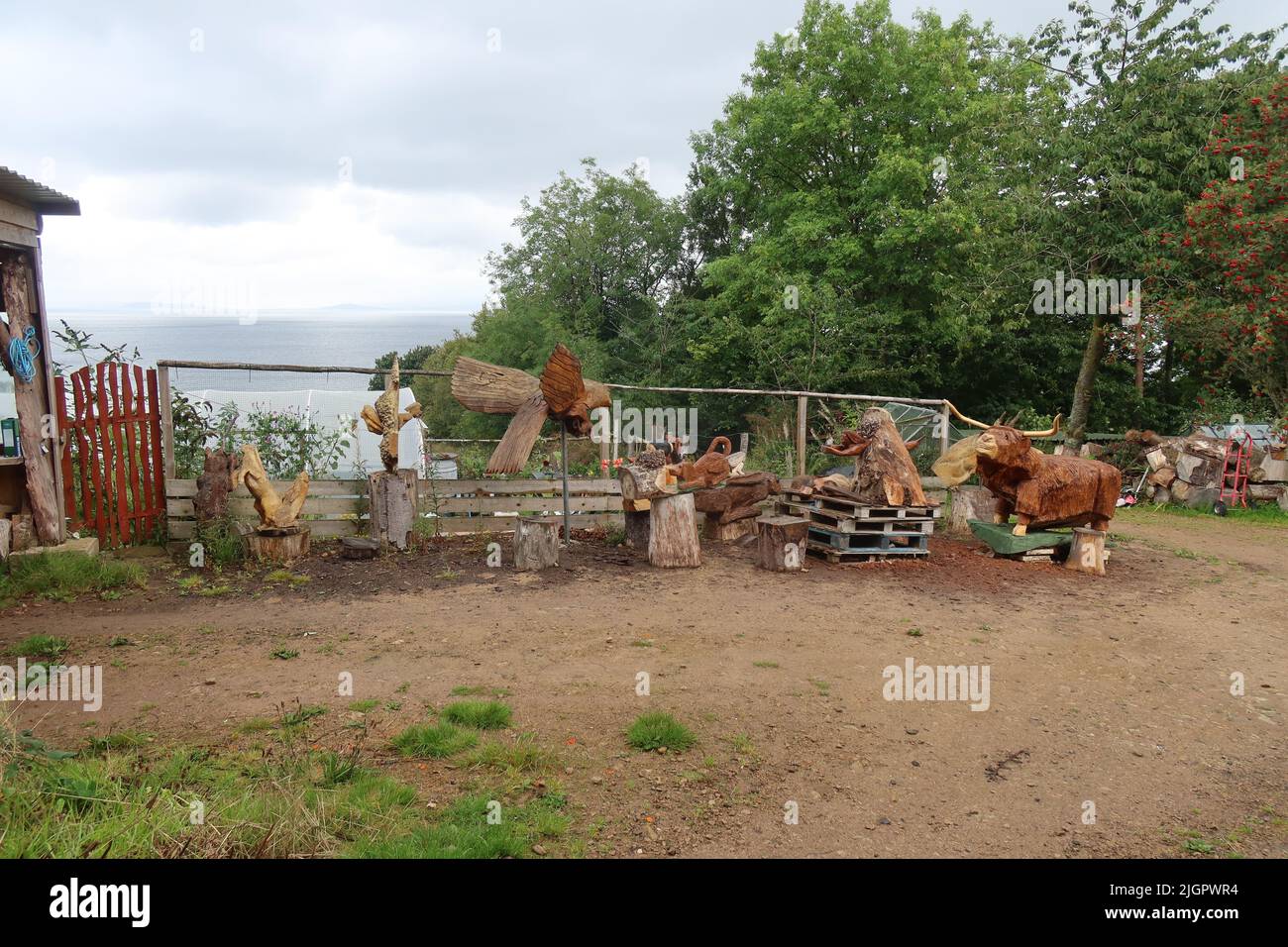 Wood carvings. Arran Coastal Way. Isle of Arran. North Ayrshire