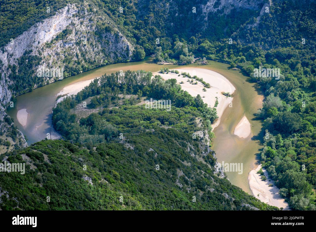 Looking down on the Nestos river as it meanders towards the Aegean sea. Part of the National Park of Nestos Delta and lakes Vistonida-Ismarida. wester Stock Photo