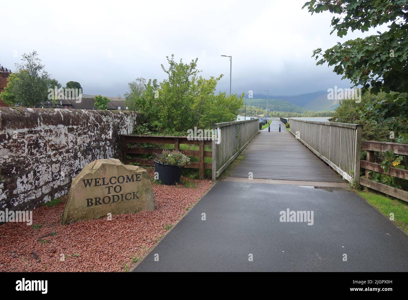 Welcome to Brodick stone sign. Arran Coastal Way. Isle of Arran. North ...