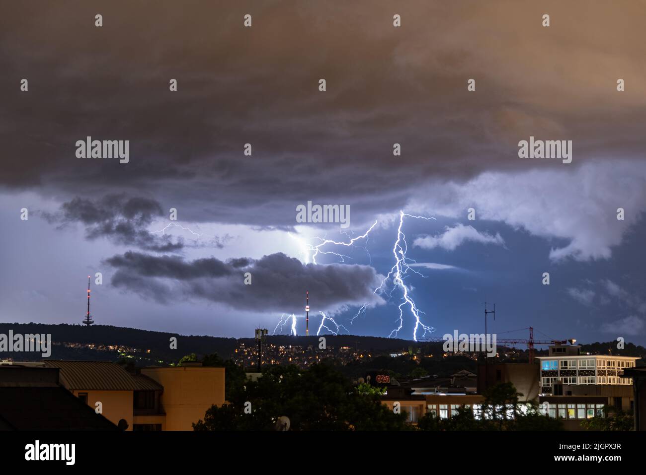 Thunder and Lightning in Stuttgart Stock Photo