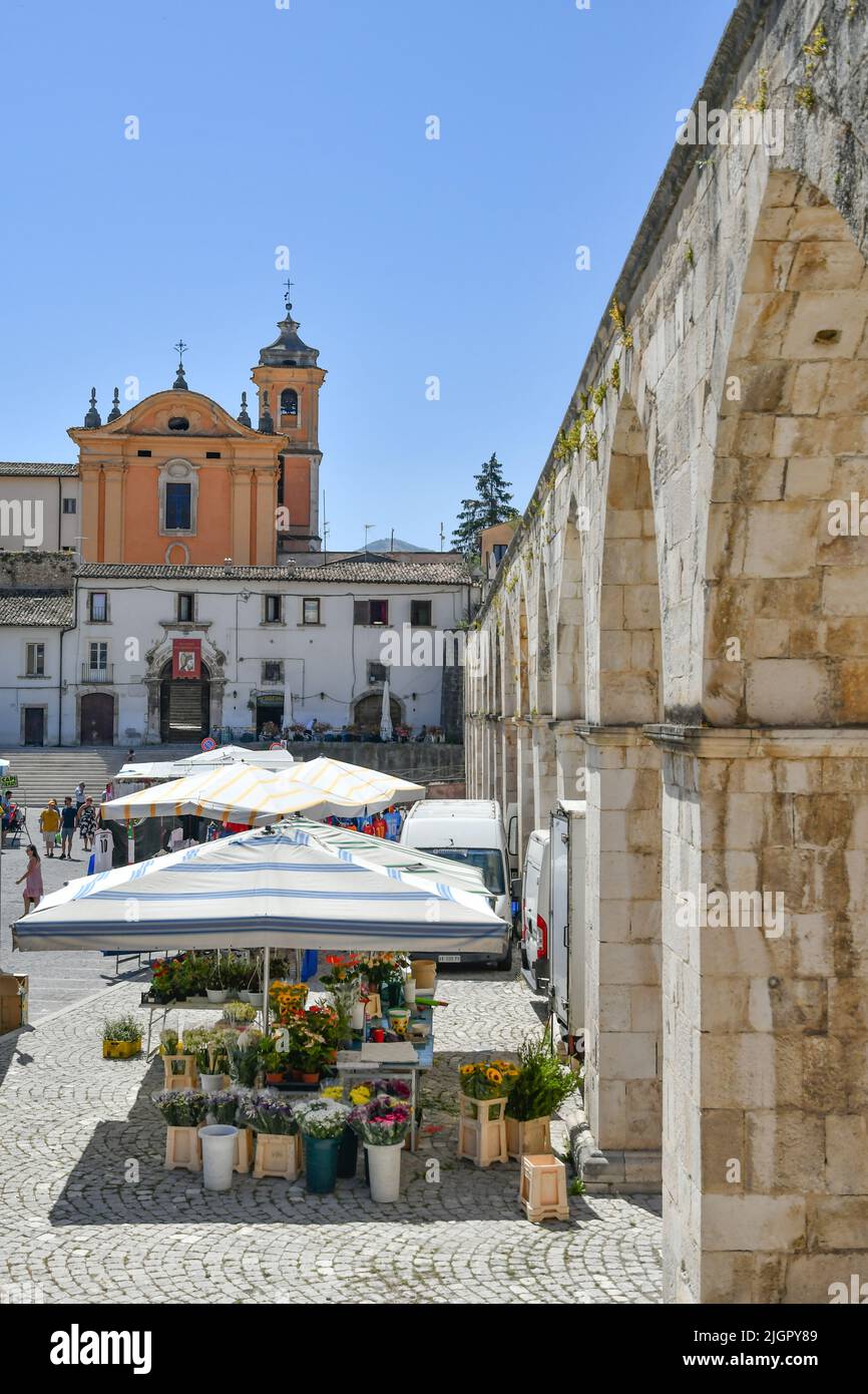 The market square of Sulmona, an Italian village in the Abruzzo region. Stock Photo