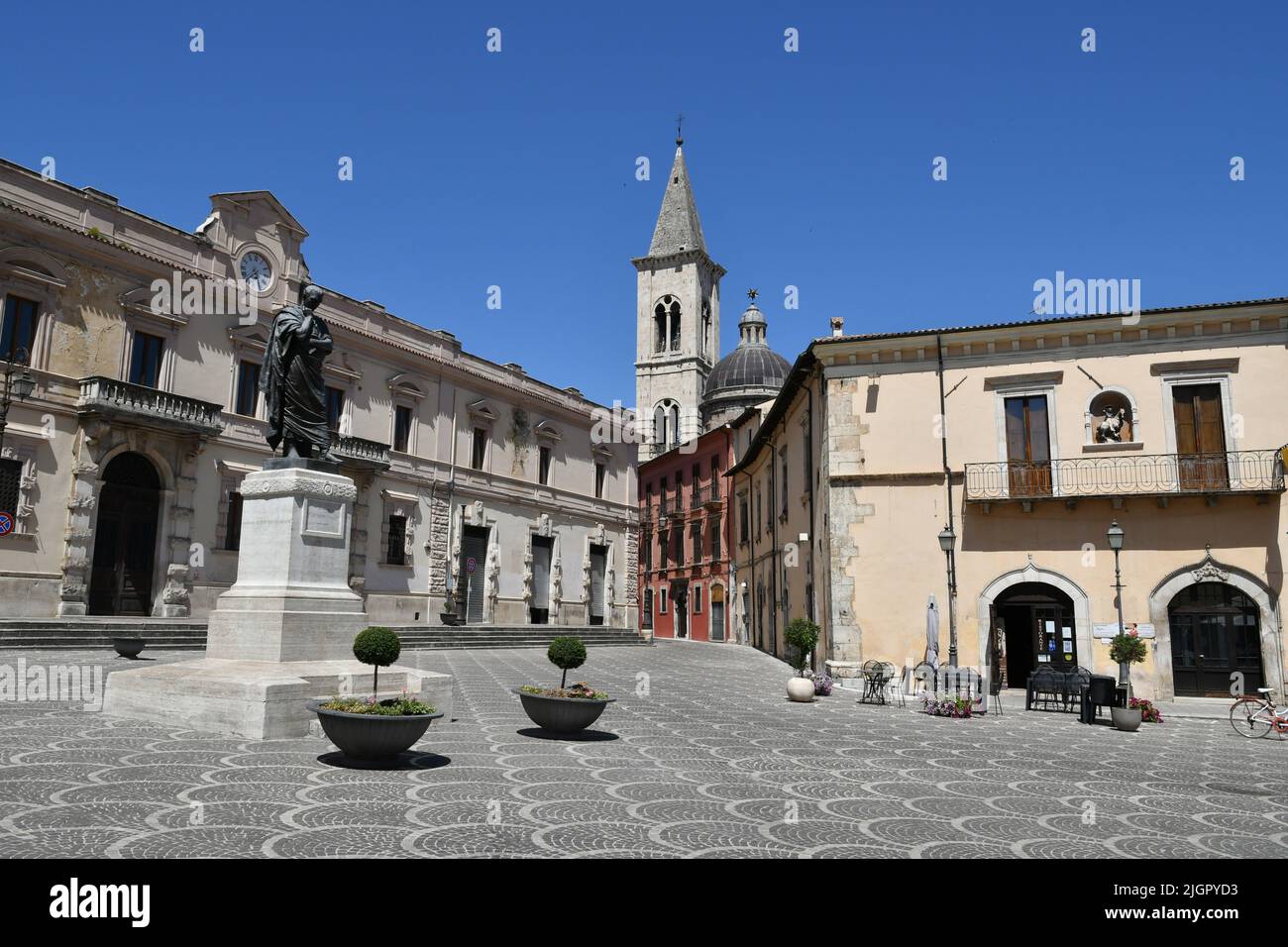 A square of Sulmona, an Italian village in the Abruzzo region. Stock Photo