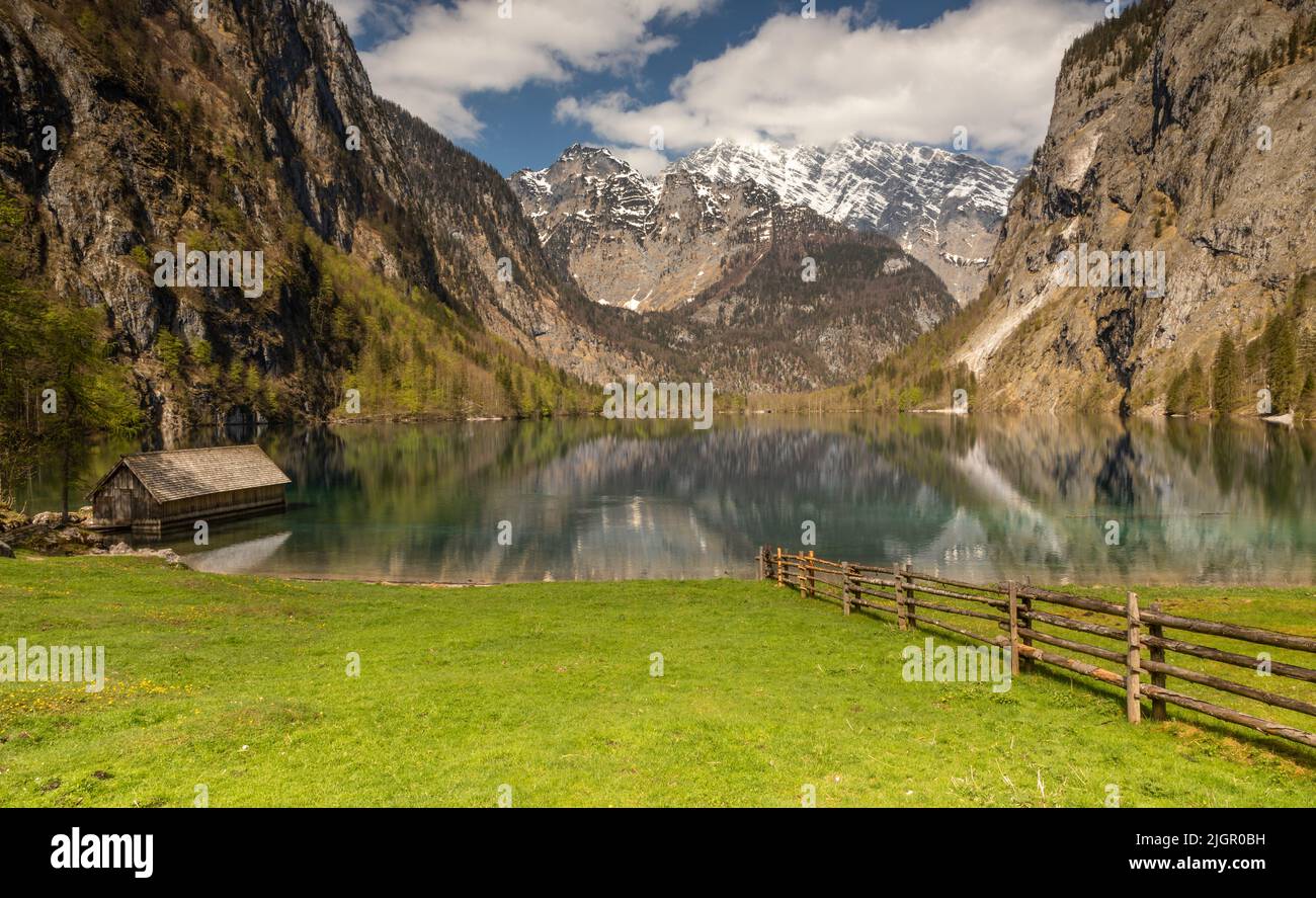 View over lake Obersee near lake Koenigssee in Berchtesgaden national park, Bavaria, Germany Stock Photo