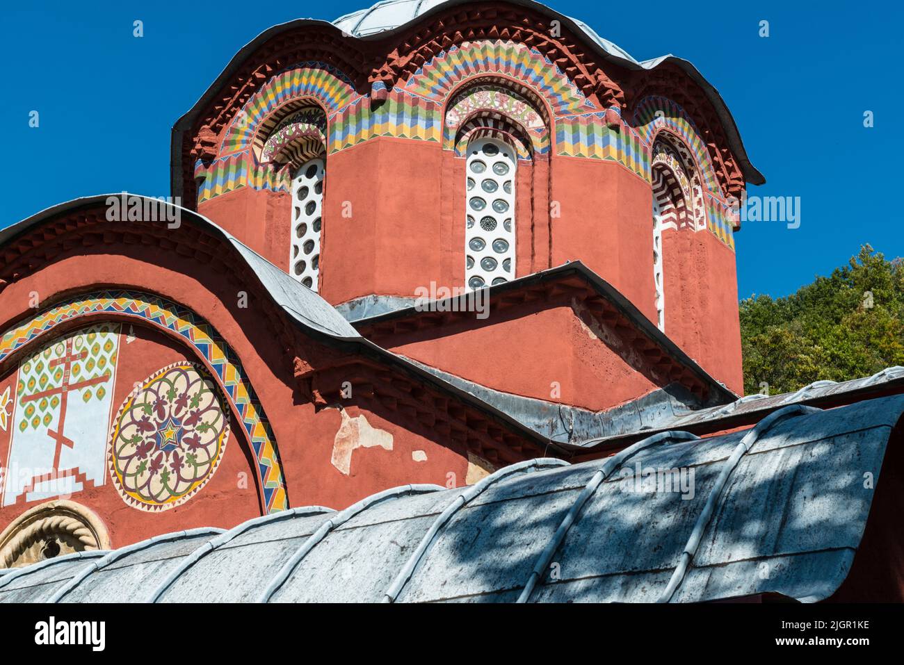 Detail of the medieval Serbian Orthodox  'Patriarchate of Peć' Monastery in Kosovo. Stock Photo