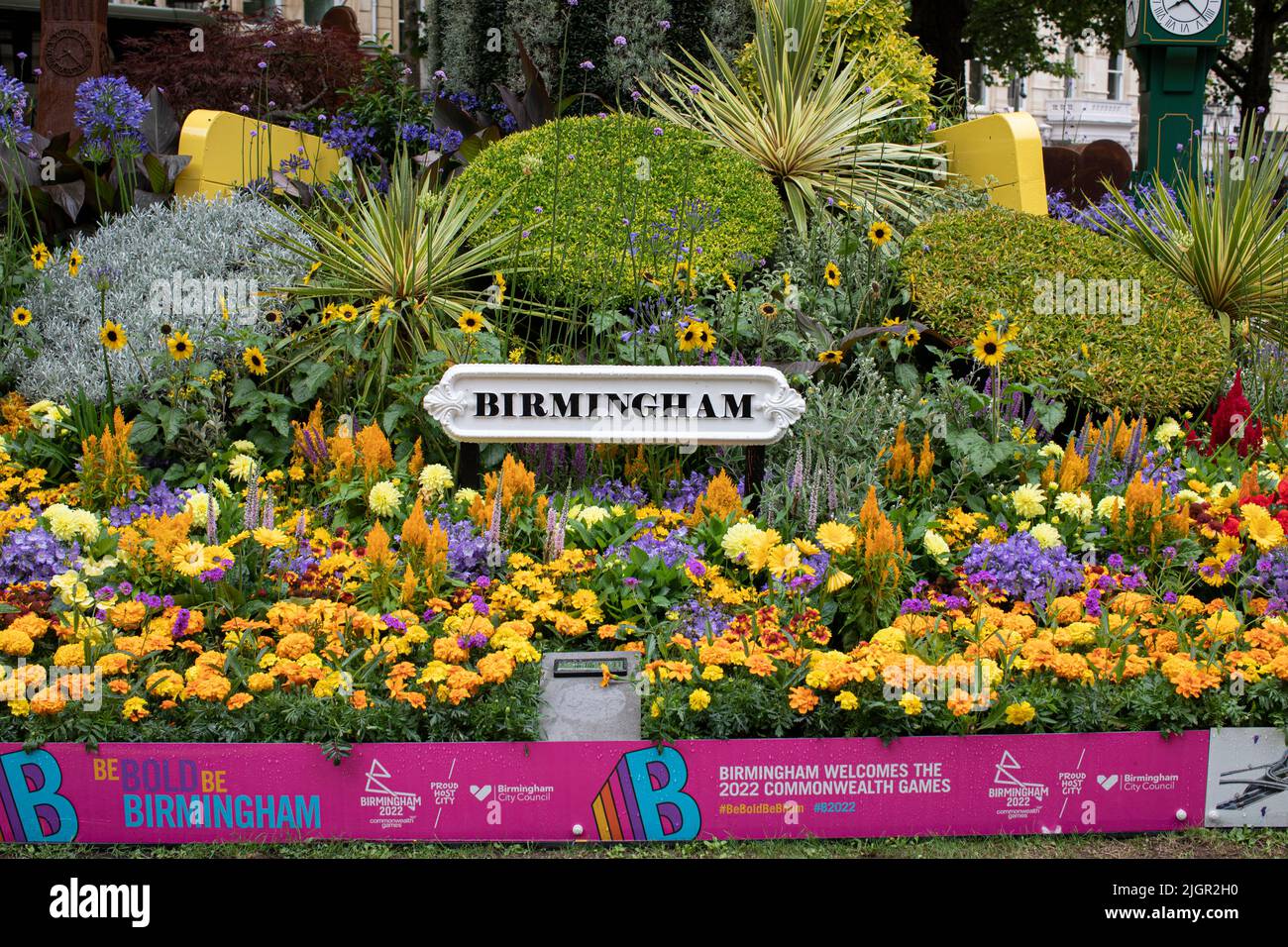 Birmingham Commonwealth Games 2022 floral display in Birmingham City centre Stock Photo