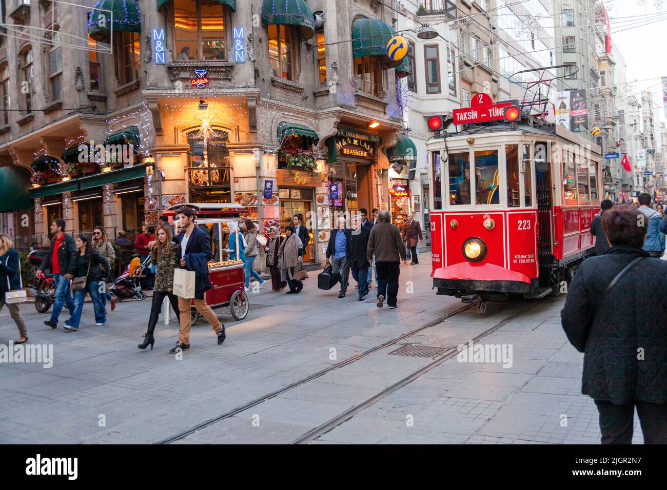 Historic Red Tram On Istiklal Caddesi Beyoglu Istanbul Turkey historic-red-tram-on-istiklal-caddesi-beyoglu-istanbul-turkey