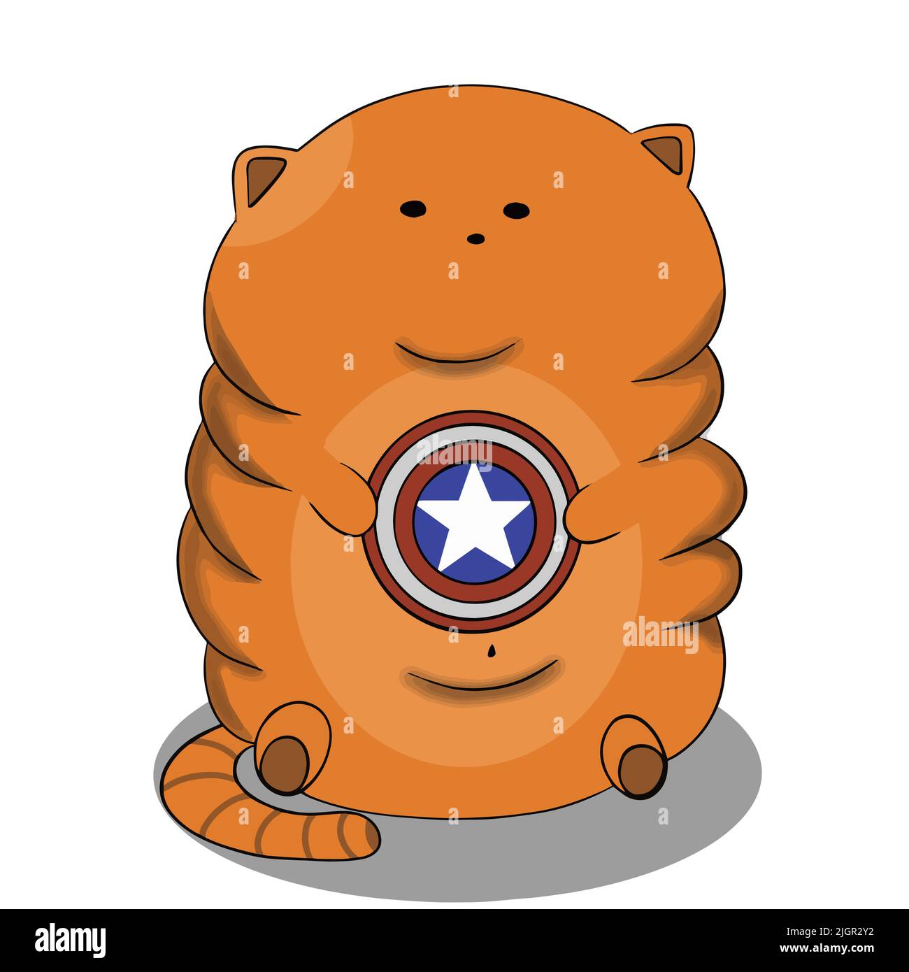 A fat cat sits on its hind legs and wears a superhero accessory and is going to go to Halloween Stock Vector
