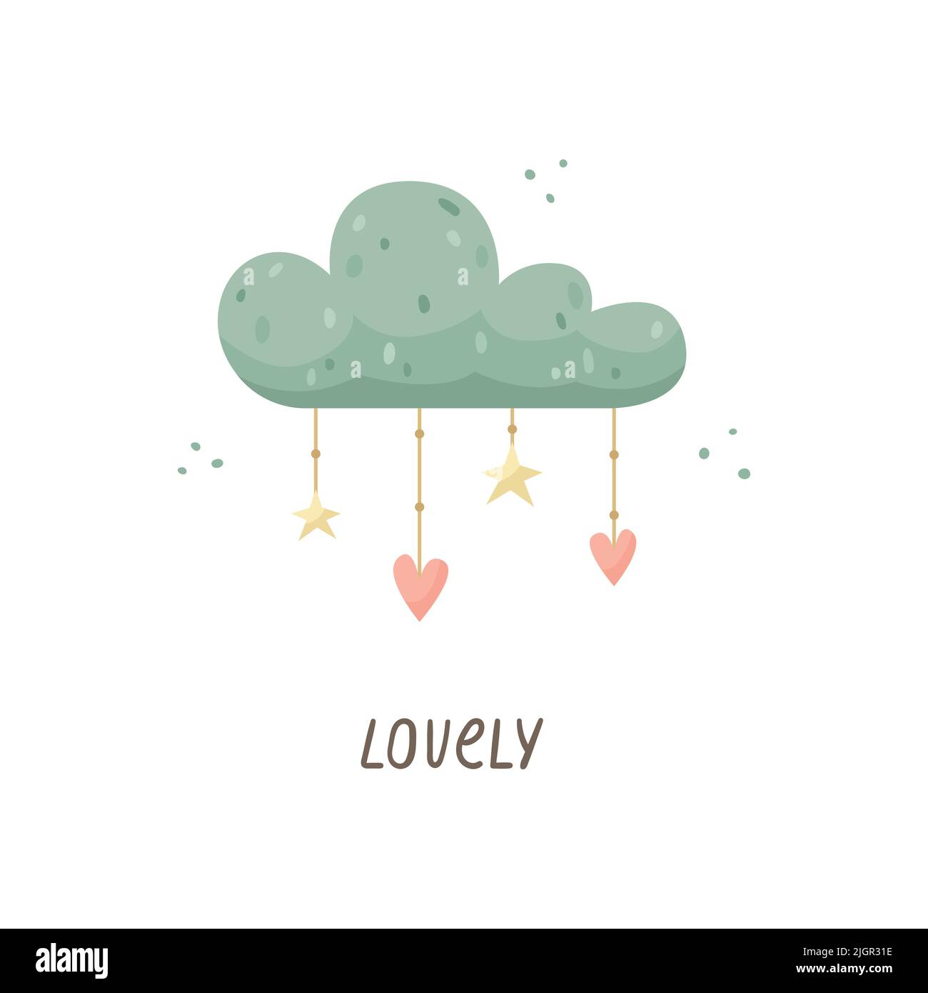 Children's vector illustration with a cloud, hearts and stars. Stock Vector