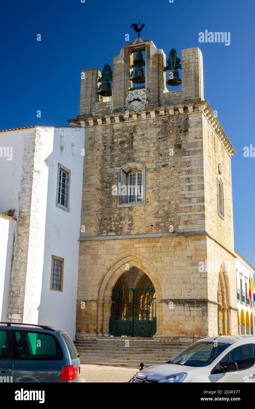 The Cathedral of Saint Mary (Sé de Faro), Bell Clock Tower Cathedral Of Faro Is A National Monument of Portugal Stock Photo