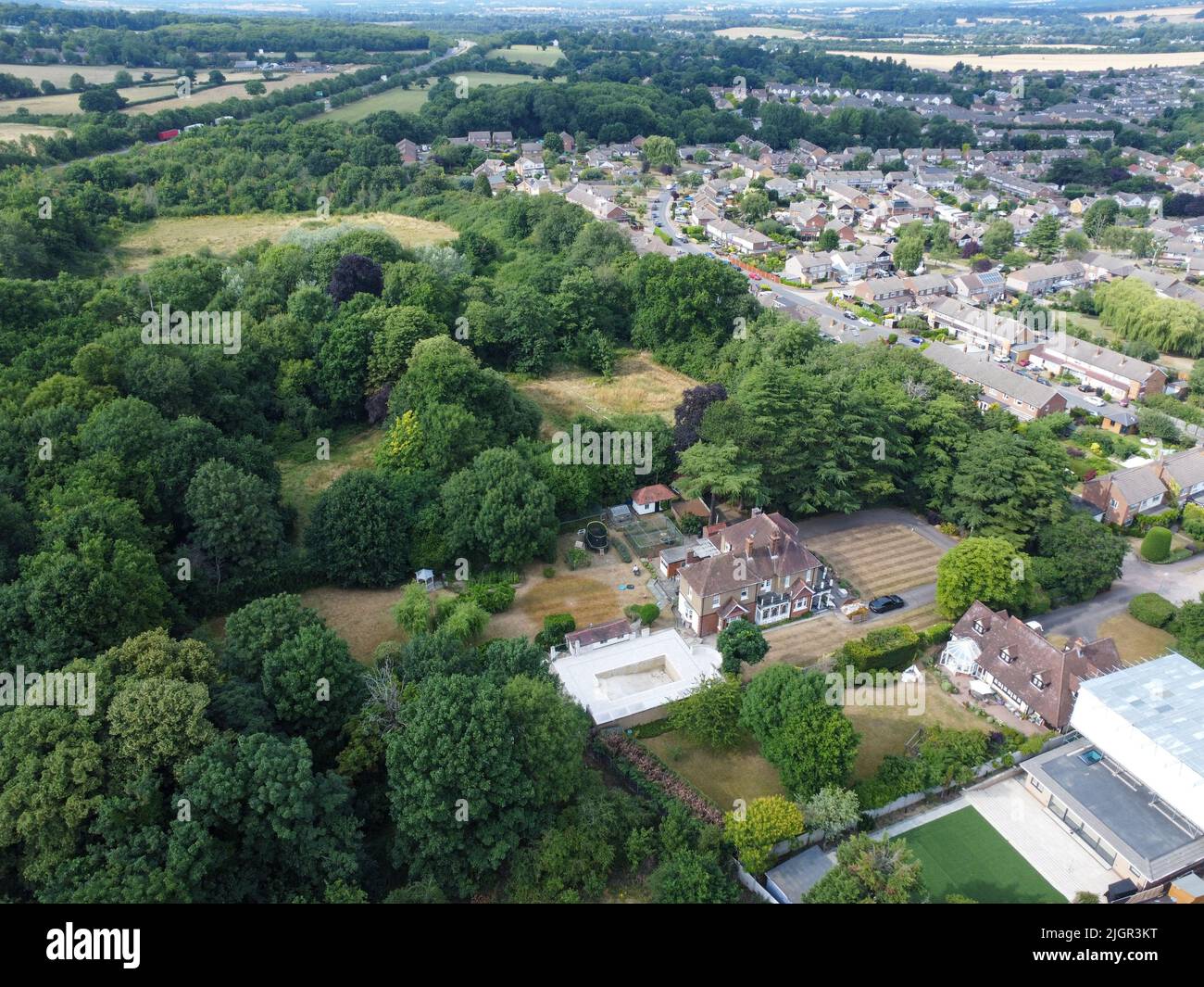 Aerial view of country houses in Hoddesdon town Stock Photo