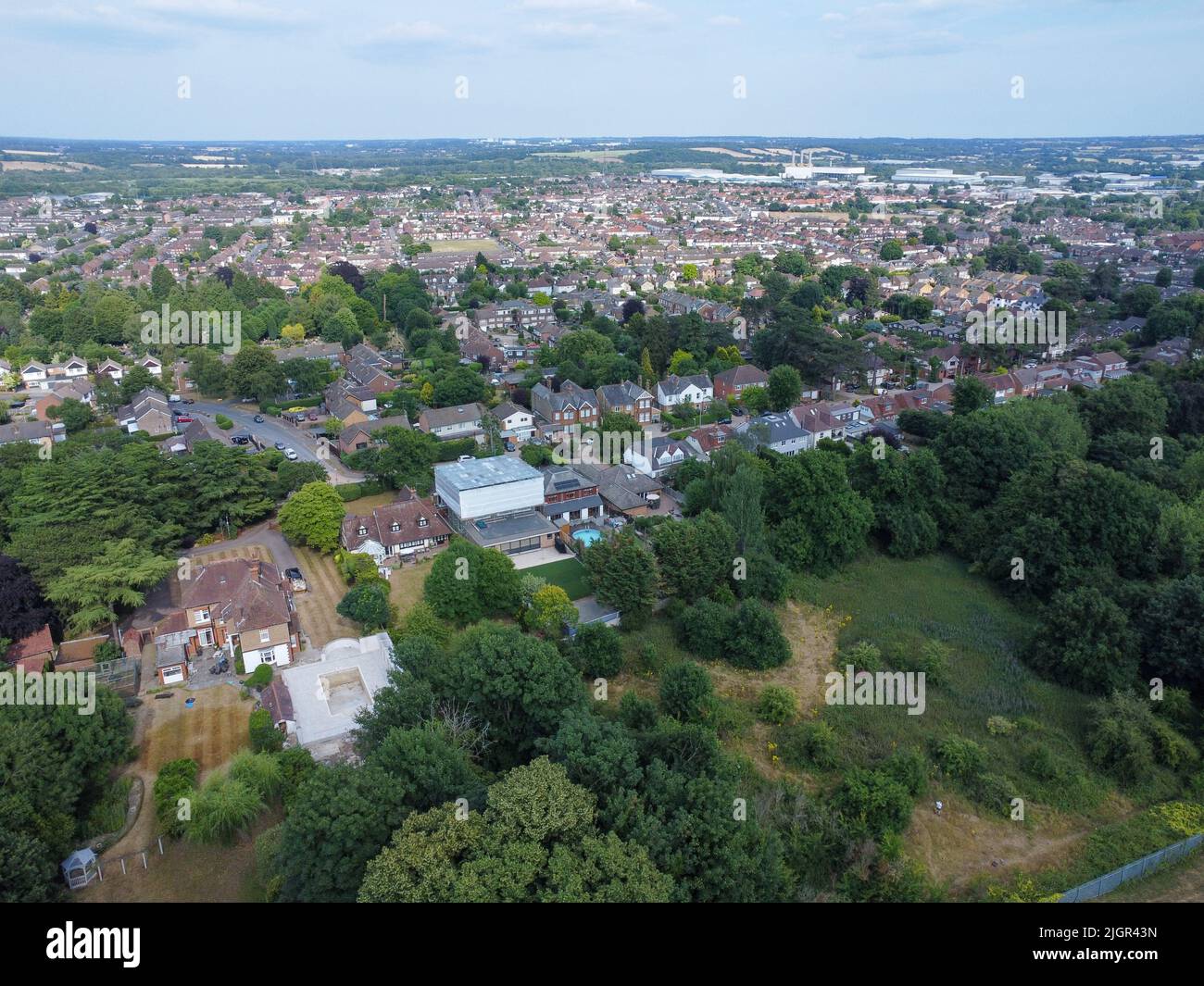 Aerial view of Hoddesdon town from College road UK Stock Photo Alamy