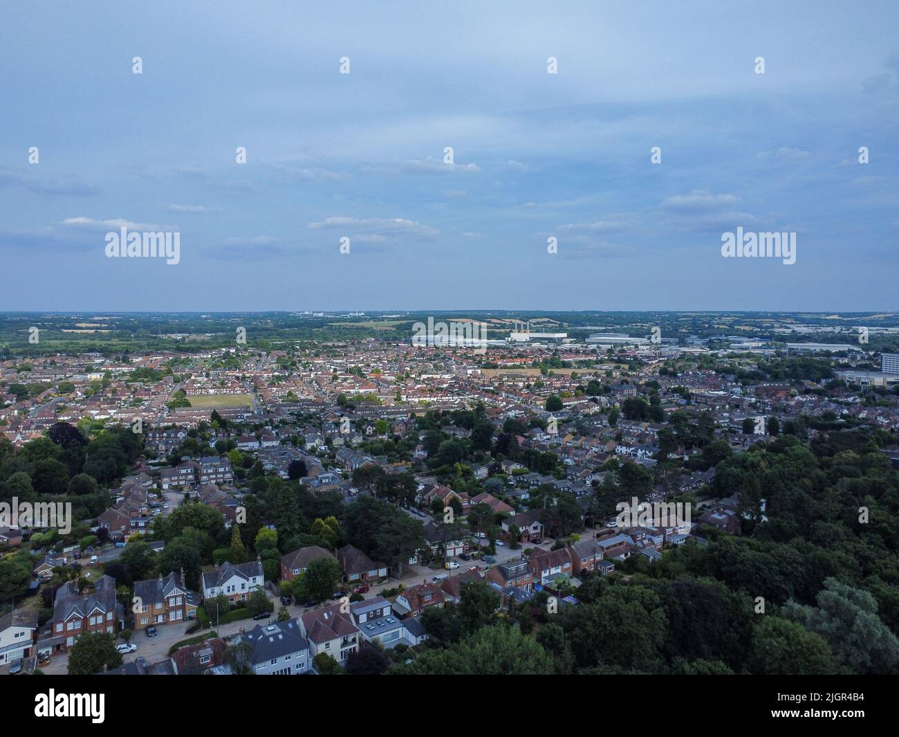 Aerial view of English housing estate in Hoddesdon, Stock Photo