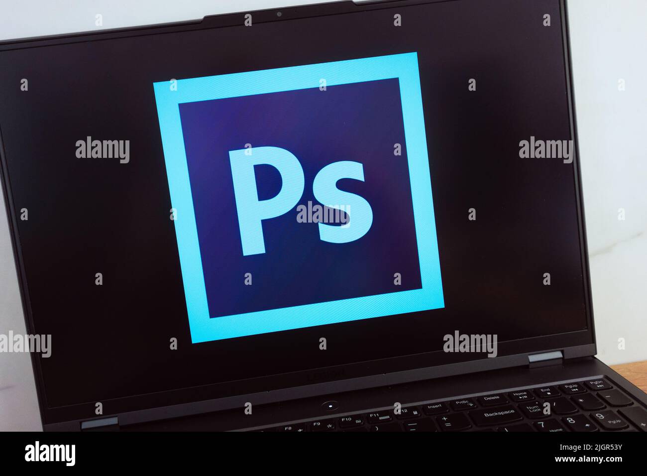 KONSKIE, POLAND - July 11, 2022: Adobe Photoshop graphics editor logo displayed on laptop computer screen Stock Photo