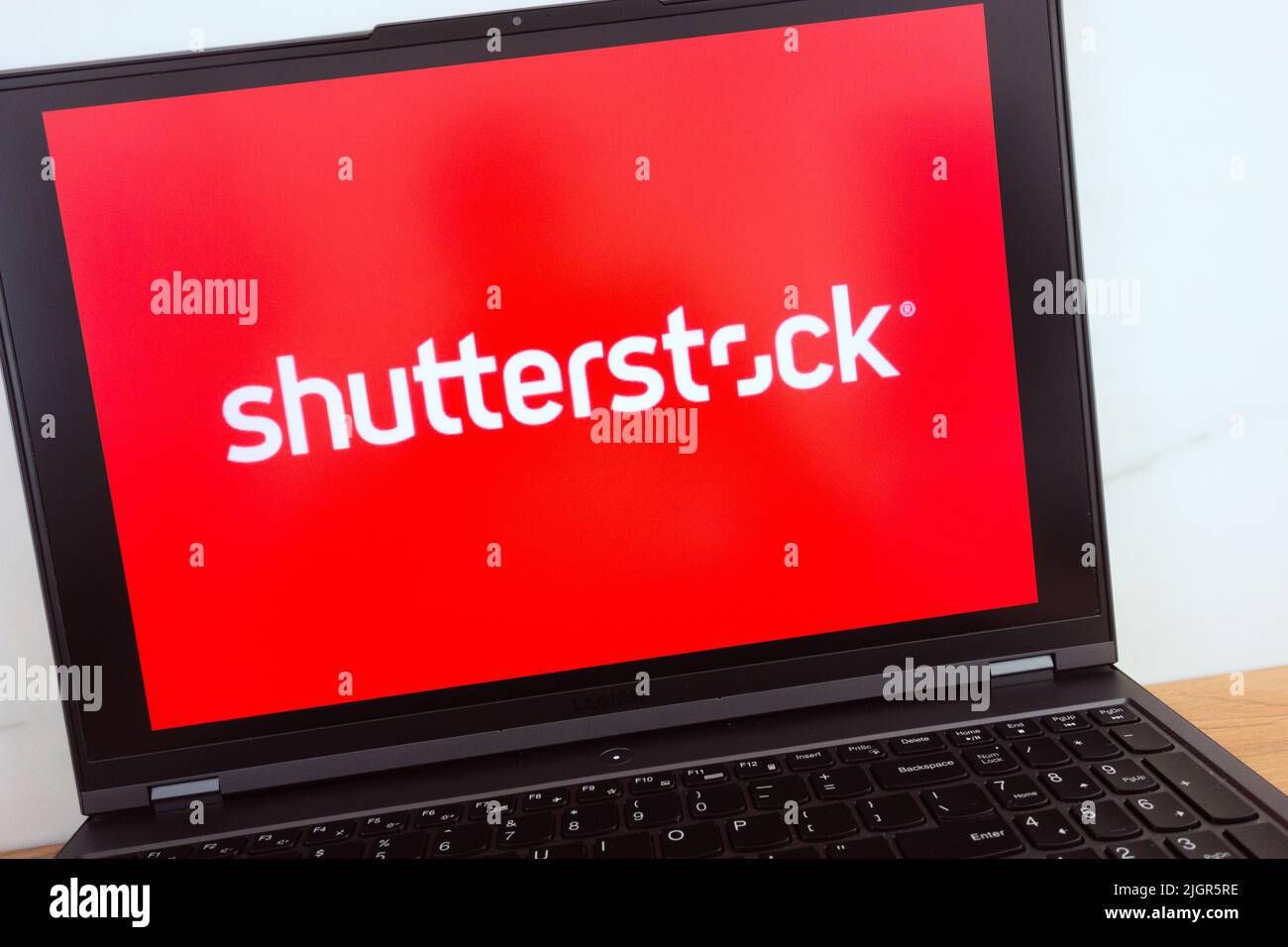 KONSKIE, POLAND - July 11, 2022: Shutterstock stock photography website logo displayed on laptop computer screen Stock Photo