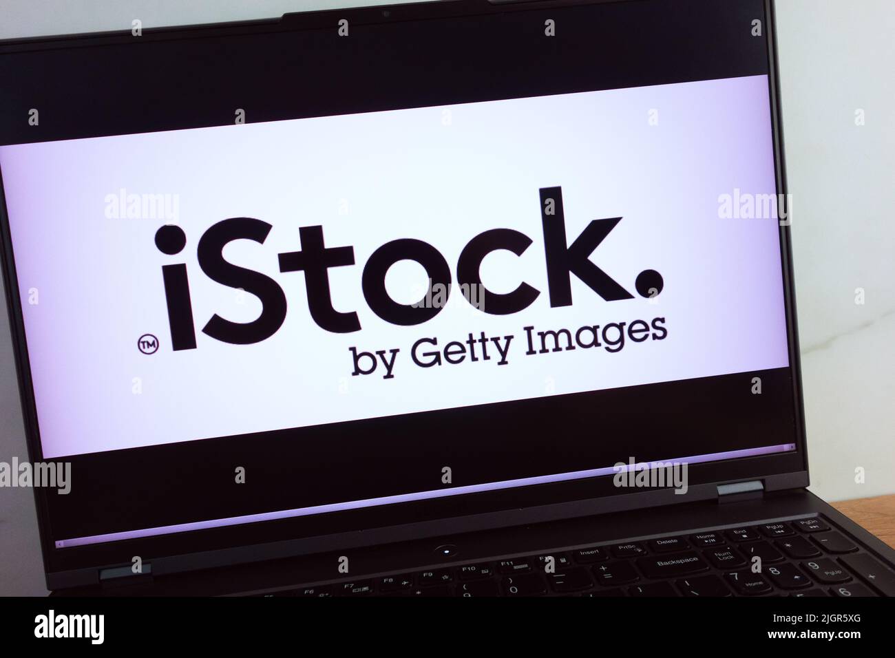 KONSKIE, POLAND - July 11, 2022: iStock by Getty Images stock photography service logo displayed on laptop computer screen Stock Photo
