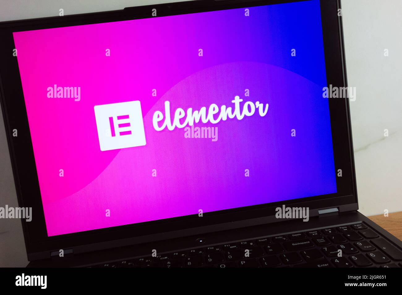 KONSKIE, POLAND - July 11, 2022: Elementor software company logo displayed on laptop computer screen Stock Photo