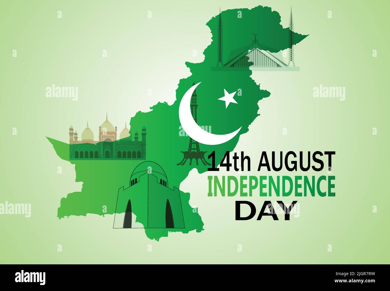 14th August Pakistan Independence Day with famous landmarks of Pakistan, modern abstract, vector illustration Stock Vector