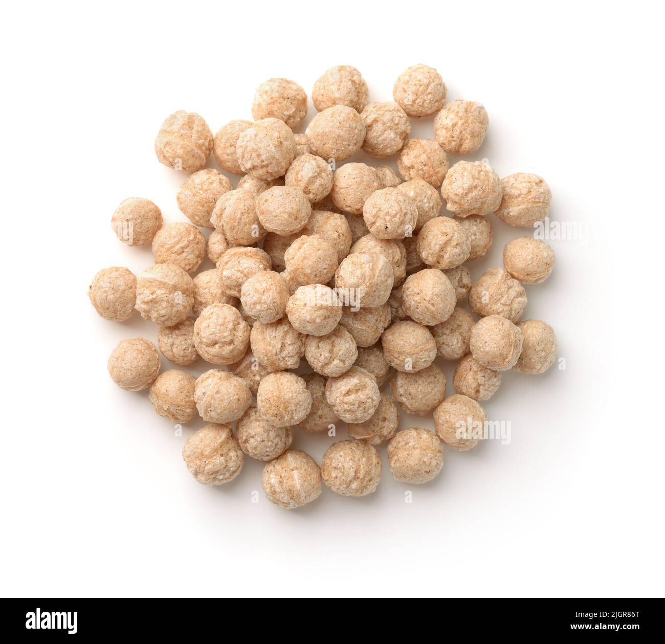 Top view of cereal bran puff balls isolated on white Stock Photo