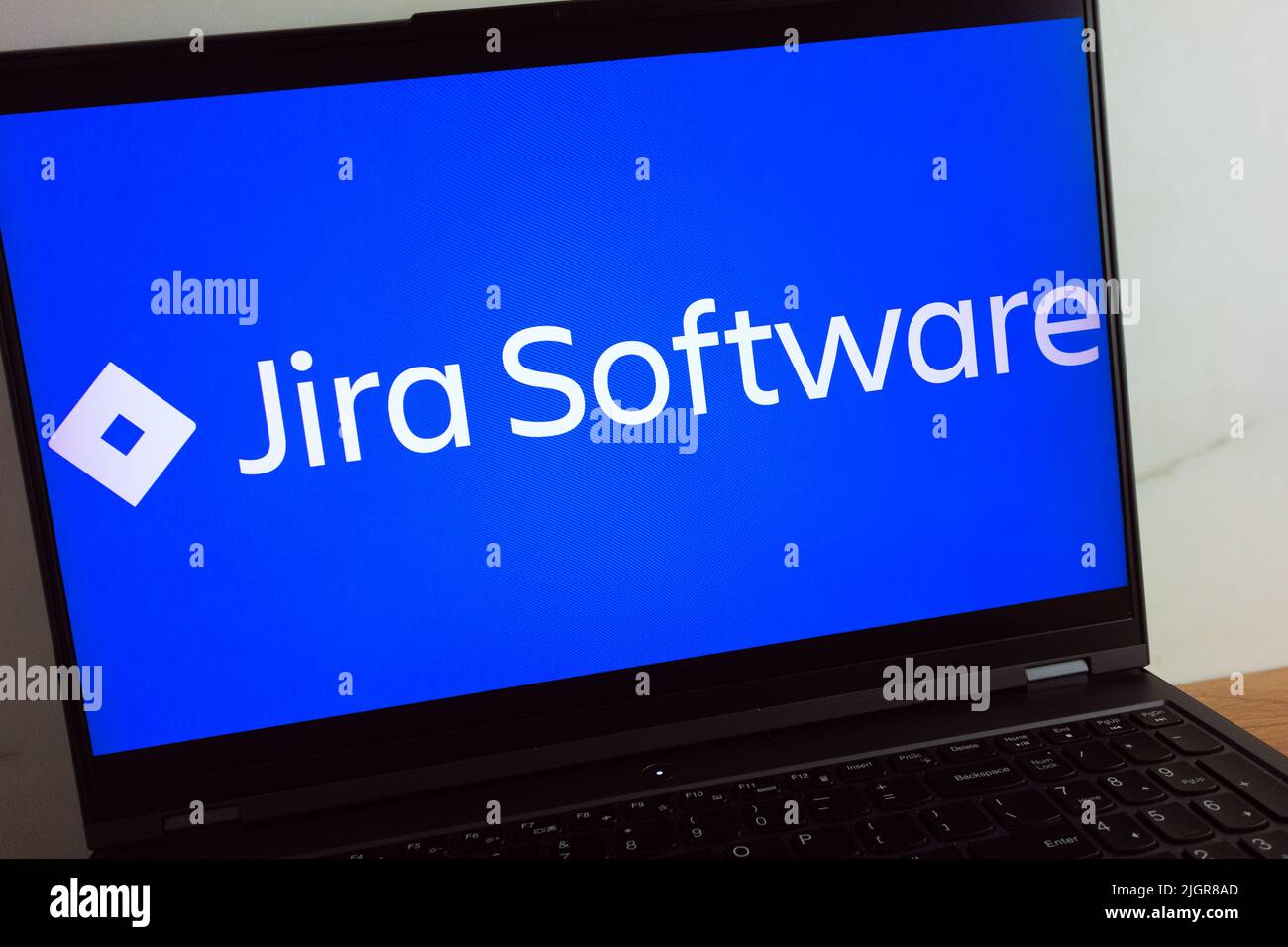 KONSKIE, POLAND - July 11, 2022: Jira task manager software logo displayed on laptop computer screen Stock Photo