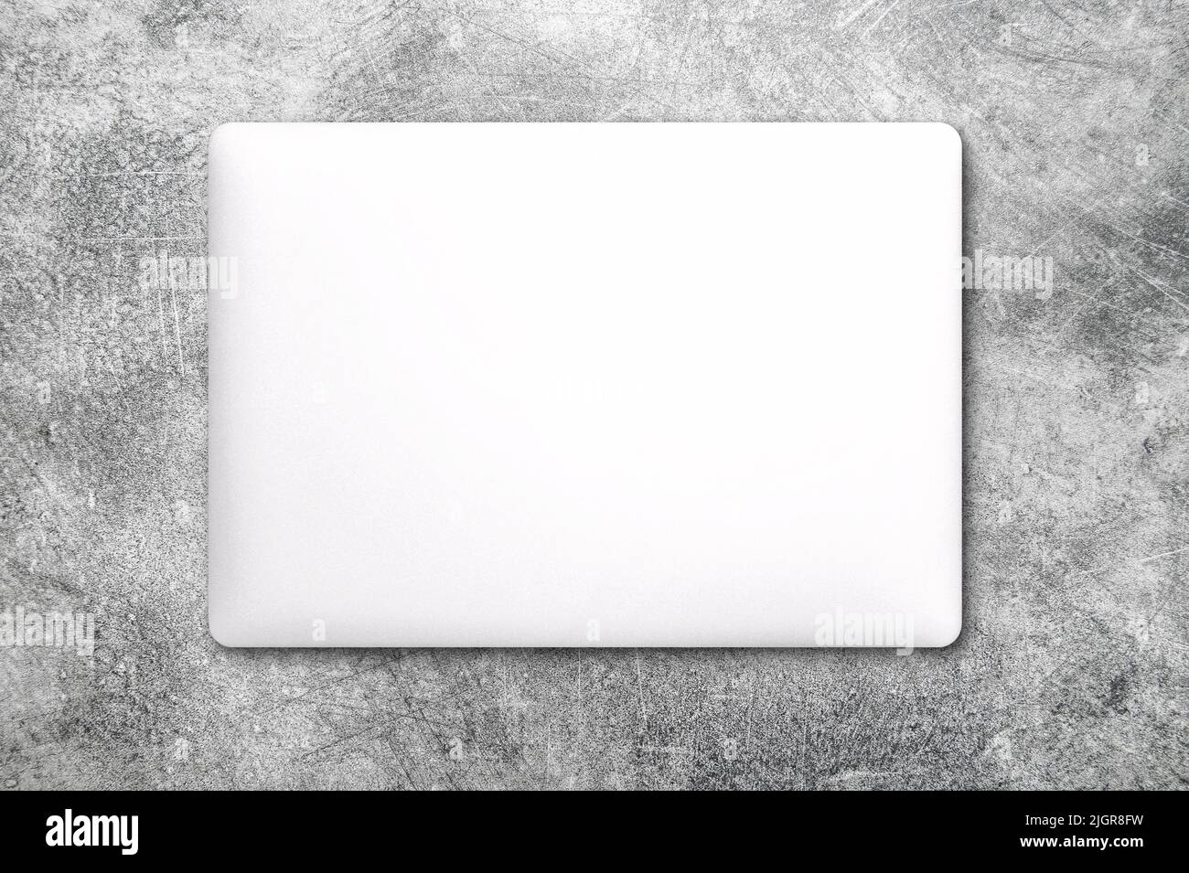 Laptop mock up on marble background. Office workspace flat lay Stock Photo