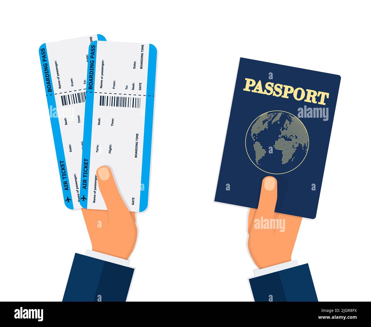 Boarding Pass and Passport in hands. travel concept. vector ...