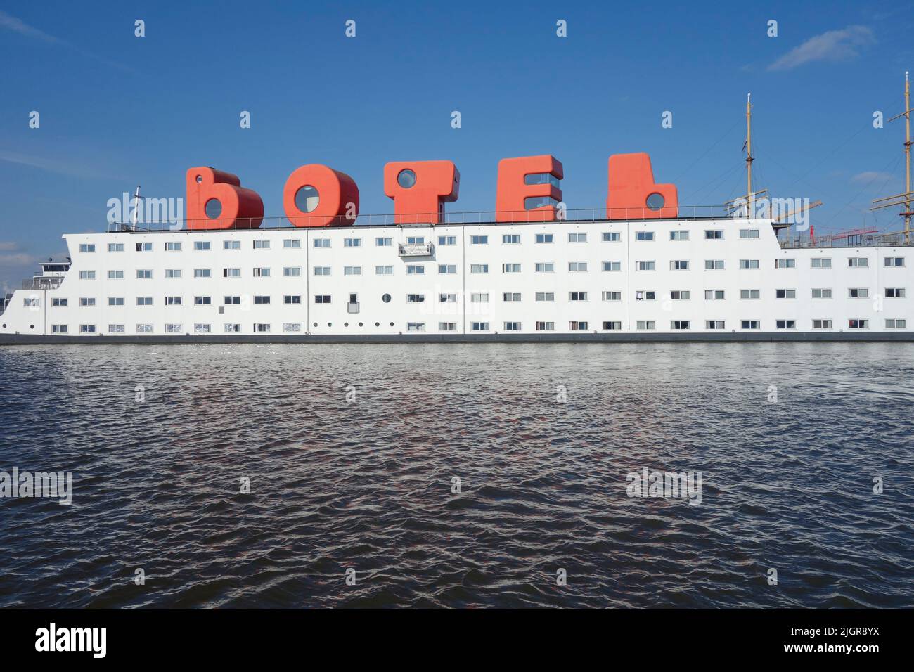 The Botel Hotel - an utterly unique nautical hotel on Amsterdam’s River IJ. Stock Photo