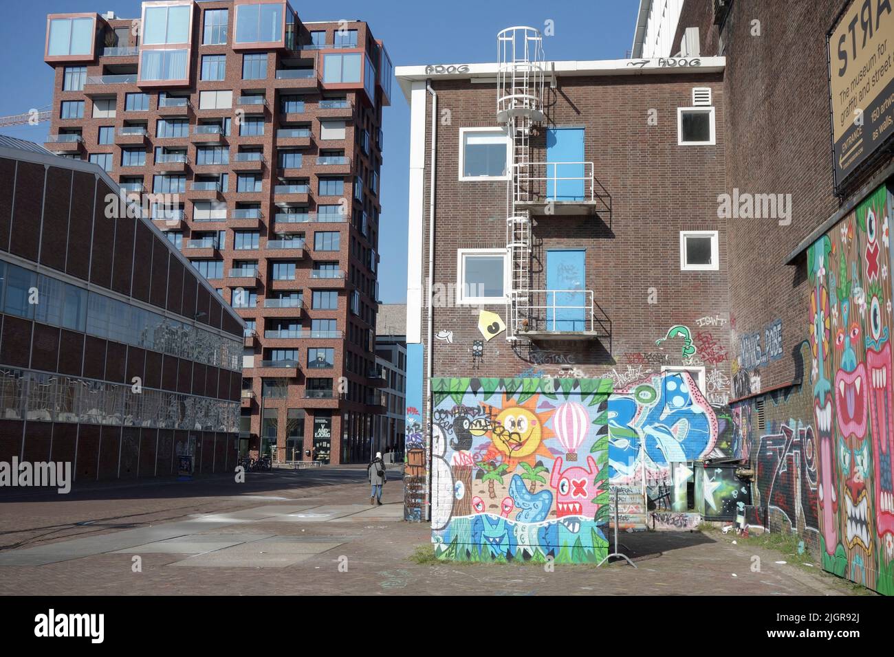 NDSM Amsterdam street scene - a former shipping wharf area in north-west Amsterdam which is used as a space for artists, exhibitions and festivals Stock Photo