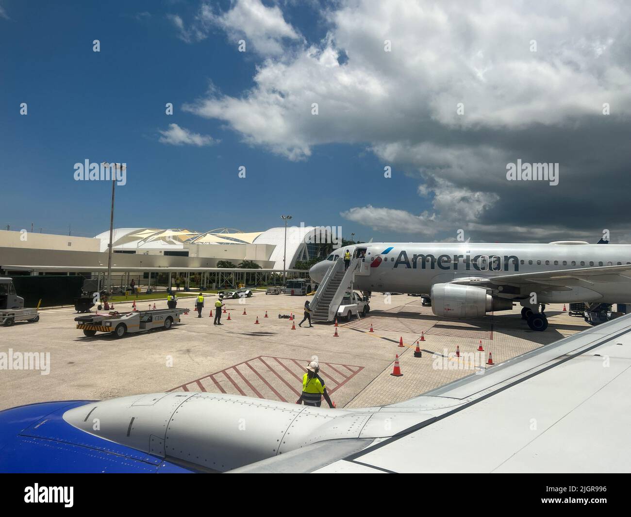 Cayman Islands June 24, 2022 An American Airlines airplane getting