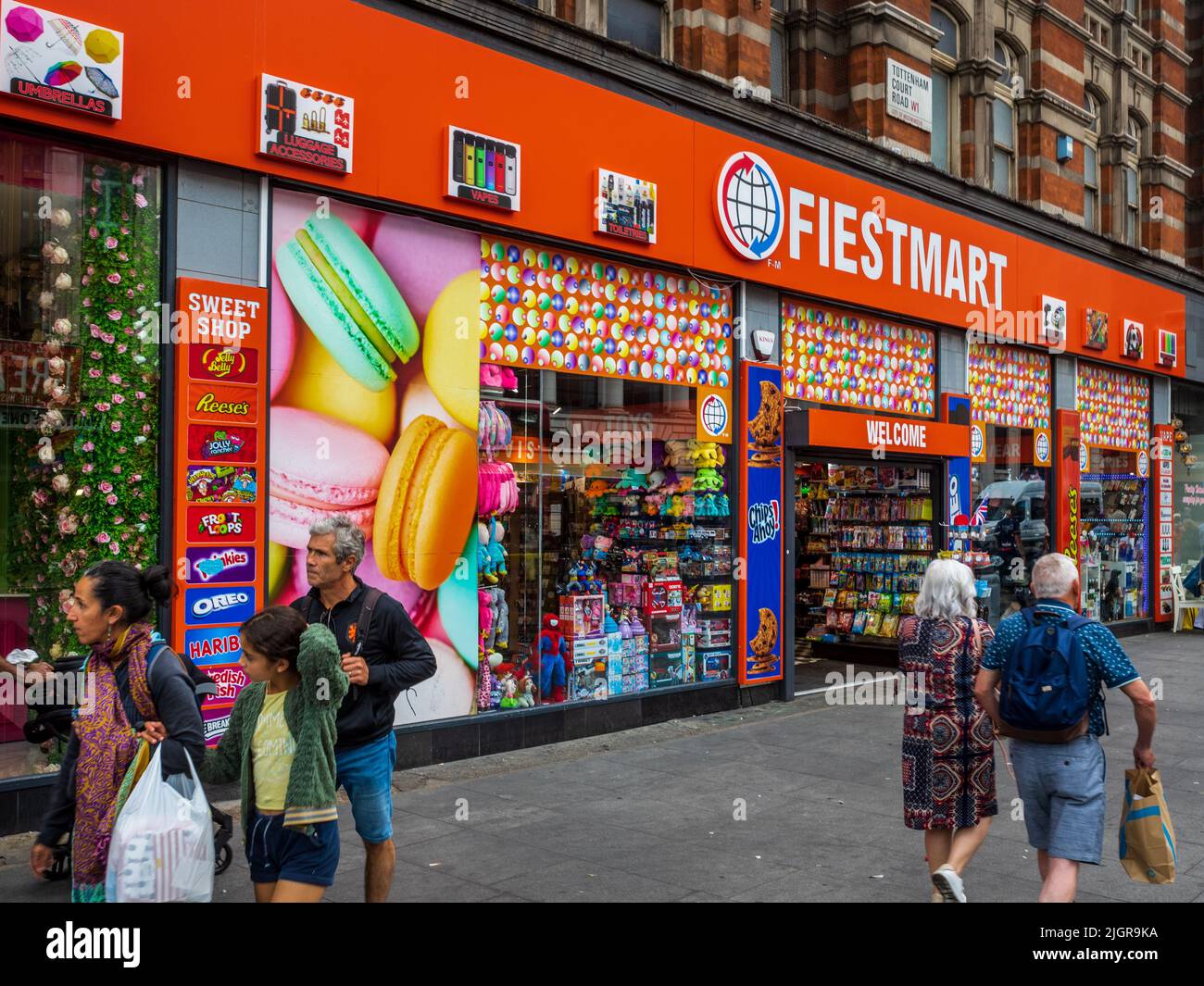 American Style Candy Store in London's West End. Fiestamart candy store at the junction of Oxford St and Tottenham Court Rd, London. US candy stores. Stock Photo