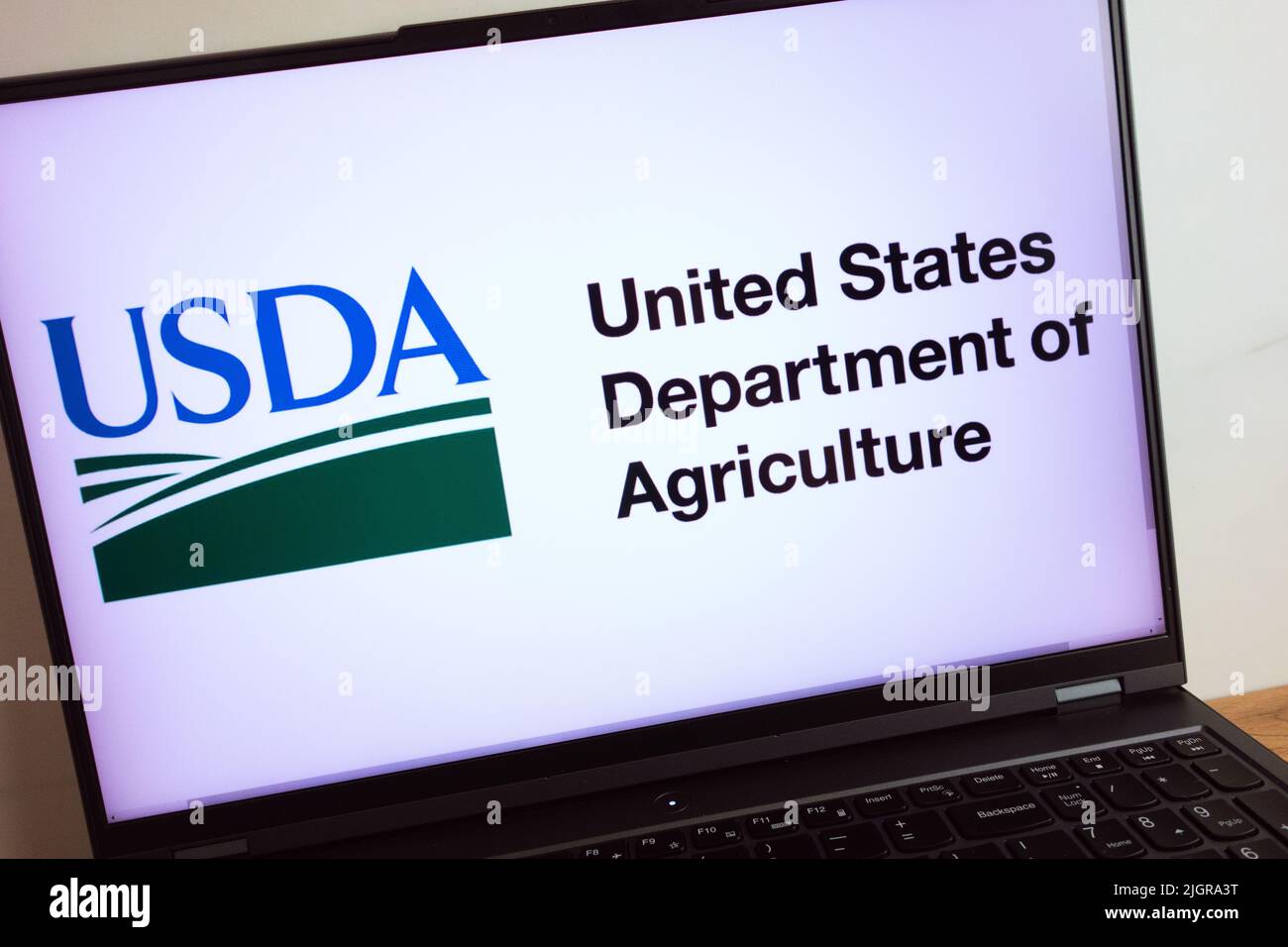 KONSKIE, POLAND - July 11, 2022: United States Department of Agriculture USDA logo displayed on laptop computer screen Stock Photo