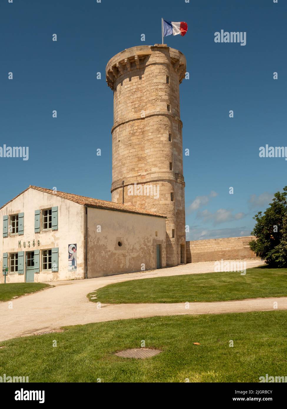 Il de Re, France June 2022. Whale lighthouse on Ile de Re island in France, Phare des Baleines Stock Photo