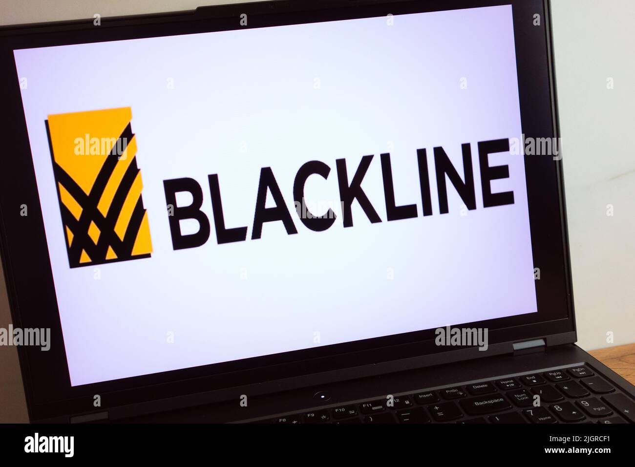KONSKIE, POLAND - July 11, 2022: Blackline software company logo displayed on laptop computer screen Stock Photo