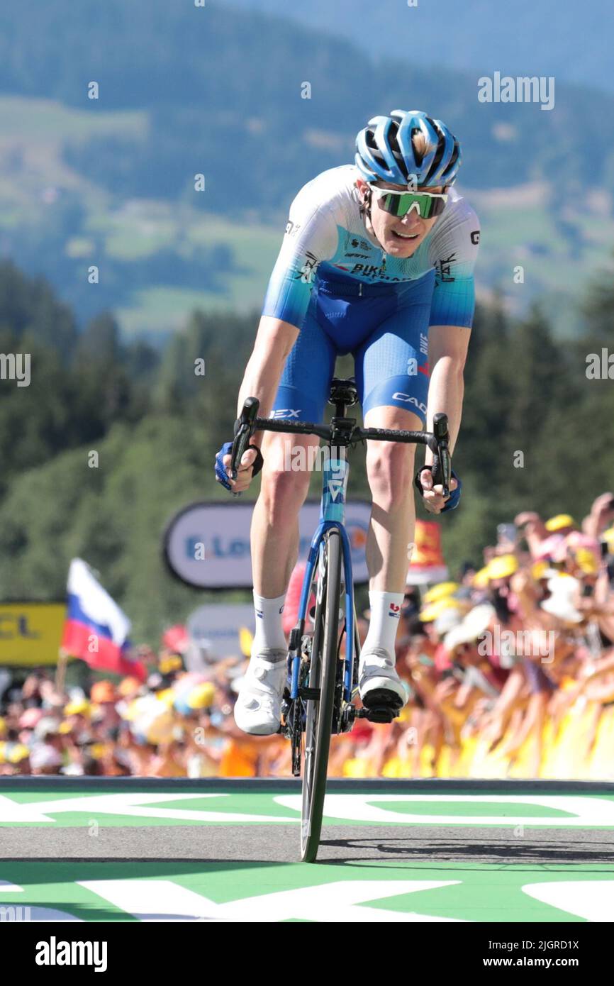 Megeve, France; 12th July 2022;  Tour de France - UCI Cycling Race, stage 10 from Morzine to Megeve, France; Nick Schultz BikeExchange - Jayco finishes 2nd in stage Stock Photo