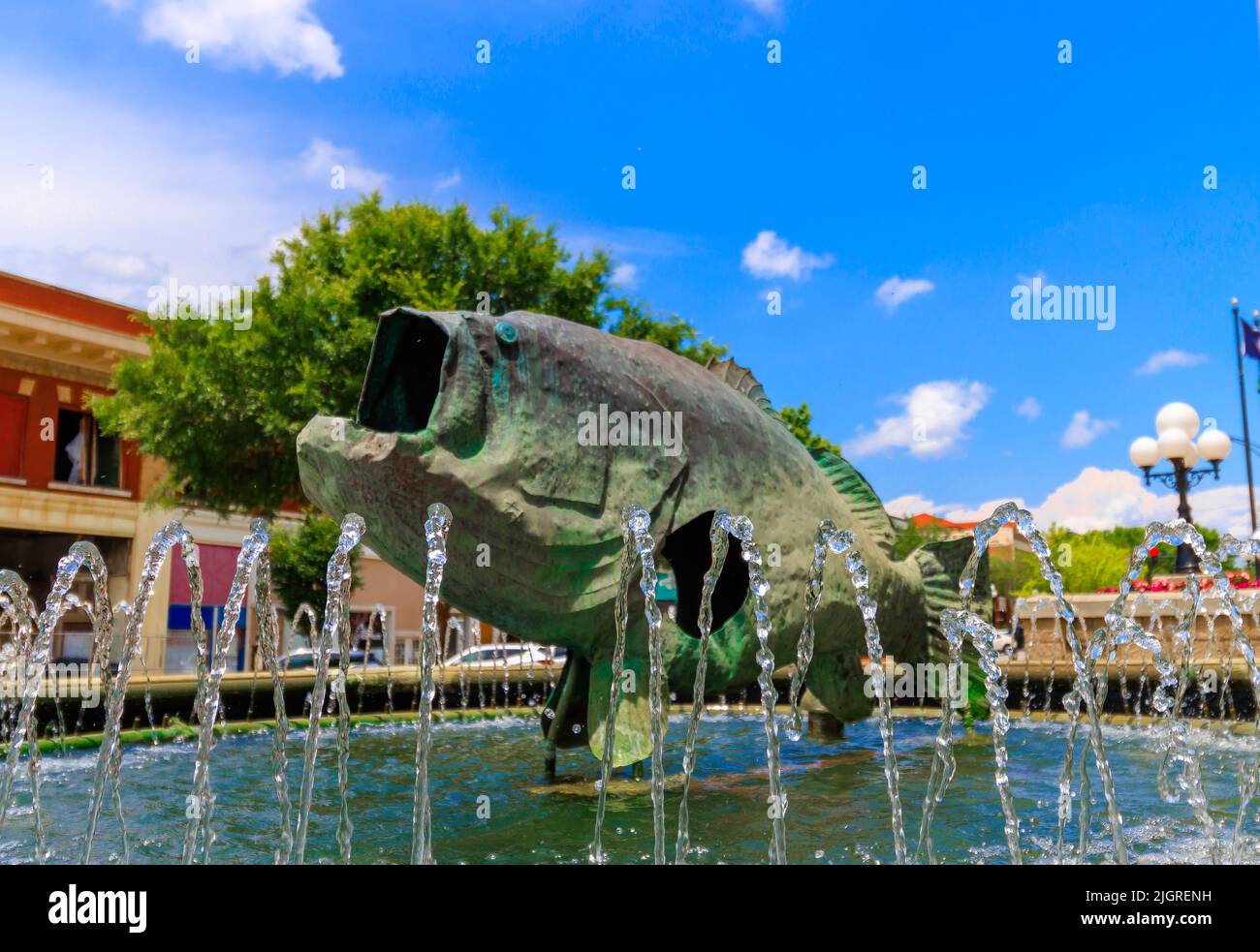 A fish statue and fountain in Anderson SC, United States Stock Photo