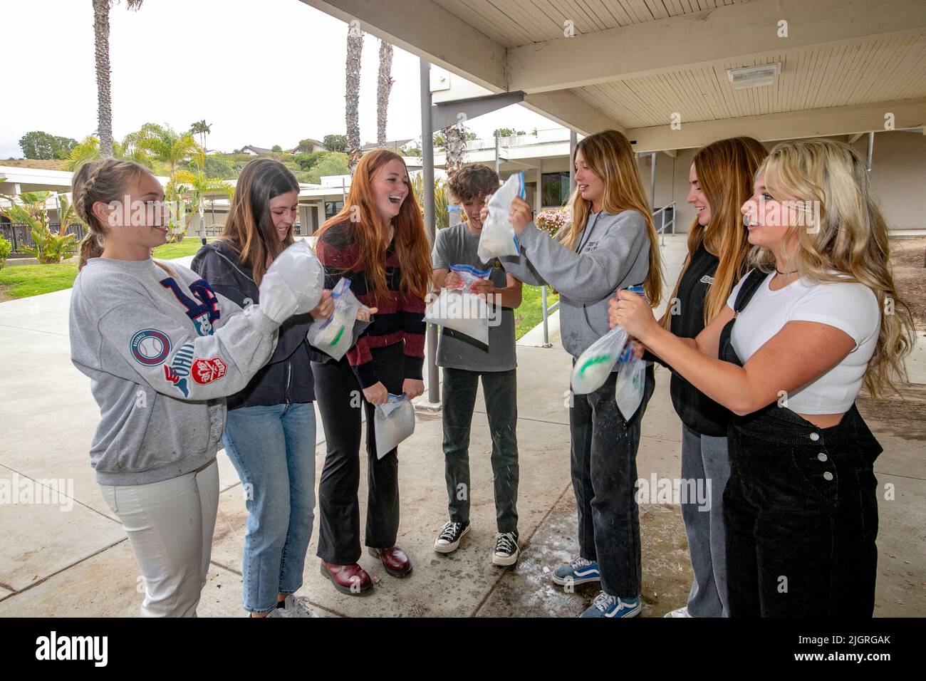 Using ice, salt and cream, high school girls make doityourself ice