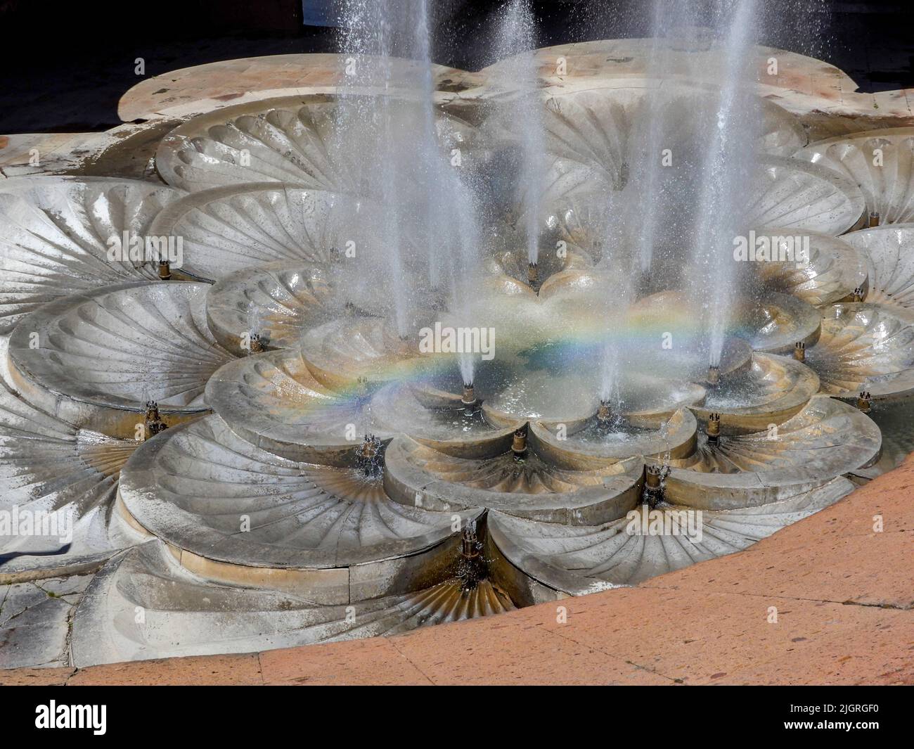 A closeup shot of a shell shaped water fountain in Yerevan, Armenia ...