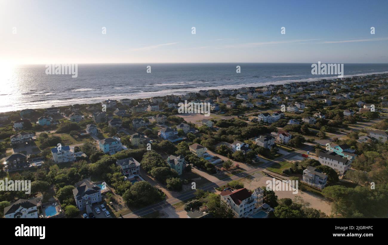 An aerial view of the Corolla village on Outer Banks island in North