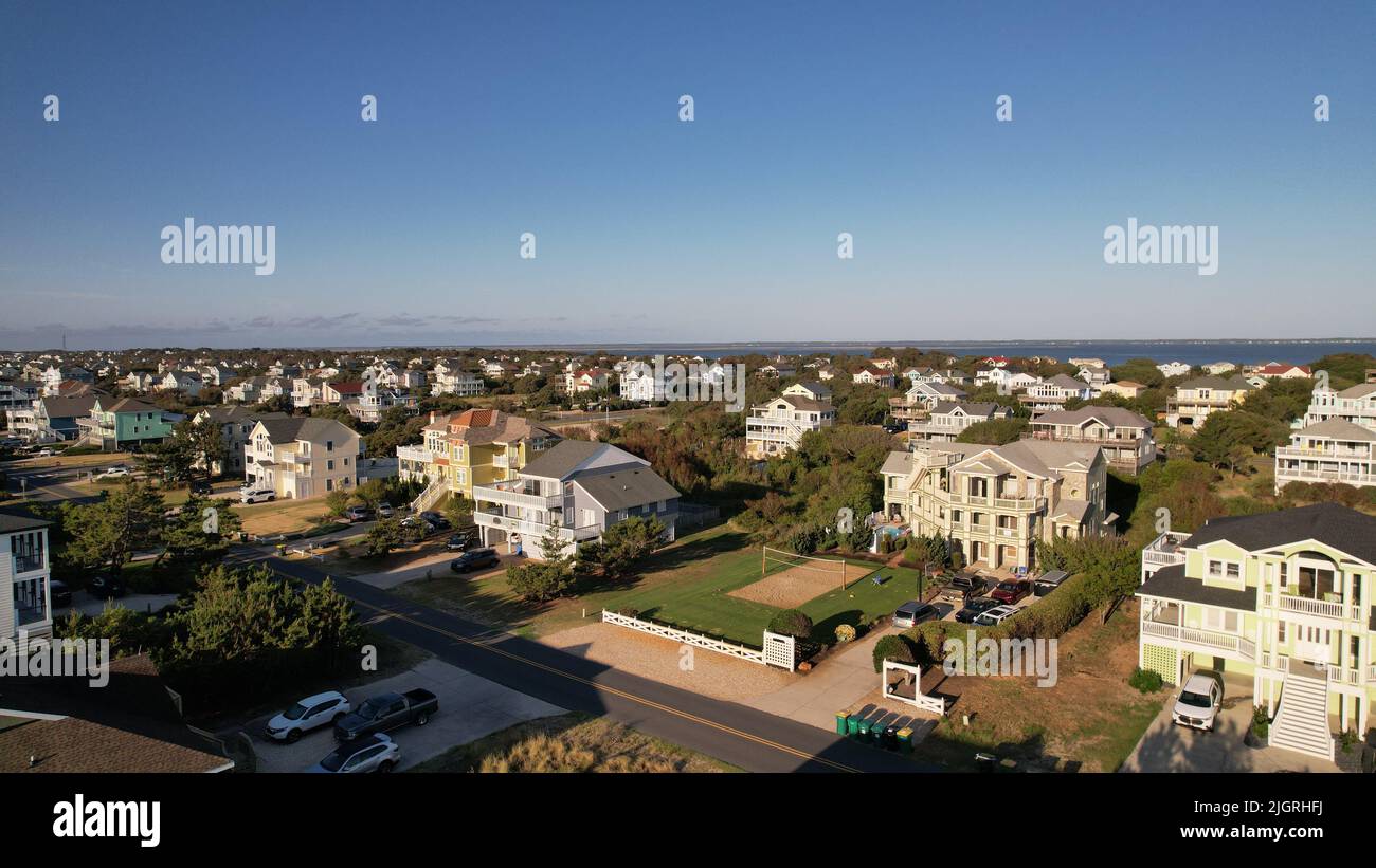 An aerial view of the Corolla village on Outer Banks island in North