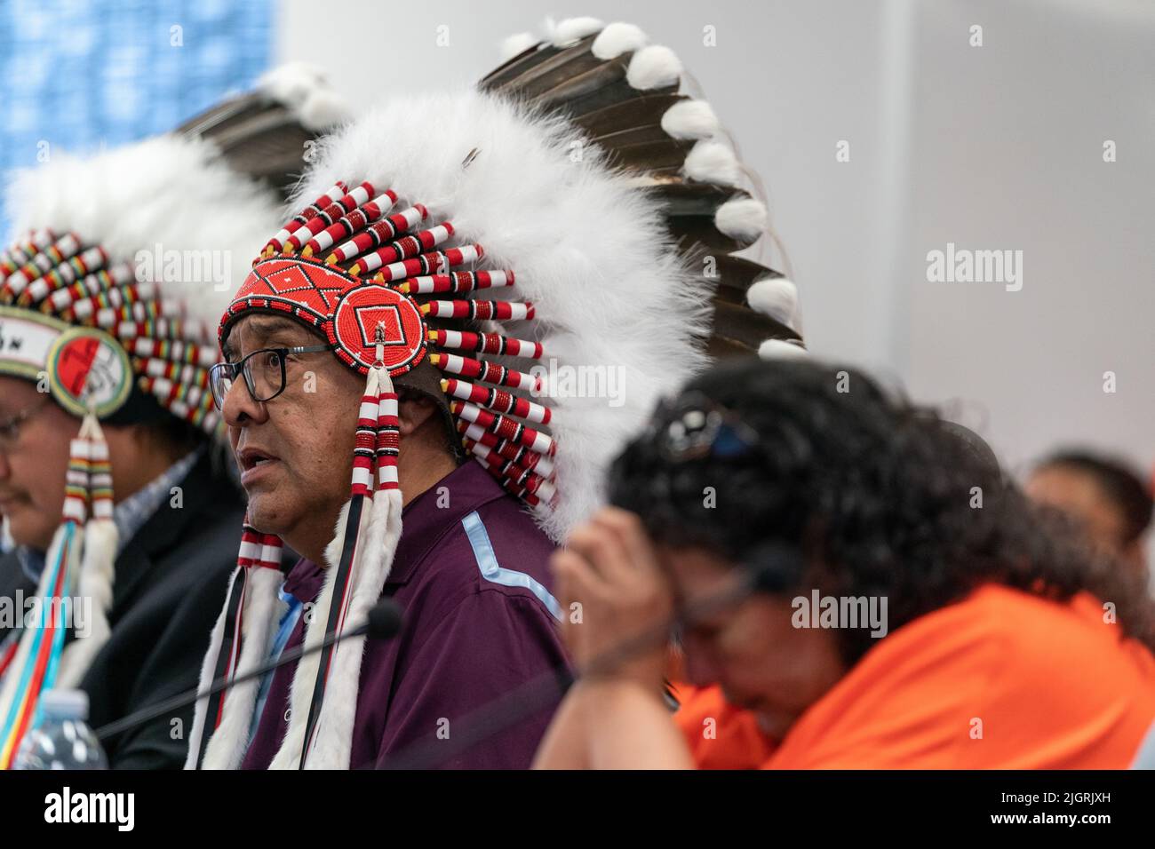 Shoal Lake Cree Nation Chief Marcel Head speaks during a Red Earth Cree