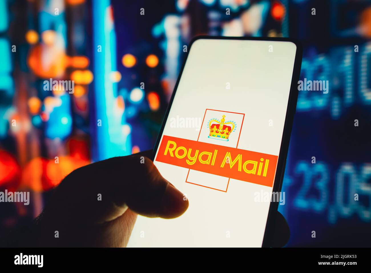 In this photo illustration, the Royal Mail logo is seen on a smartphone ...