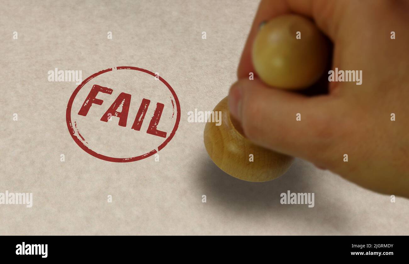 Fail stamp and stamping hand. Failure, bankrupt and failed business concept. Stock Photo