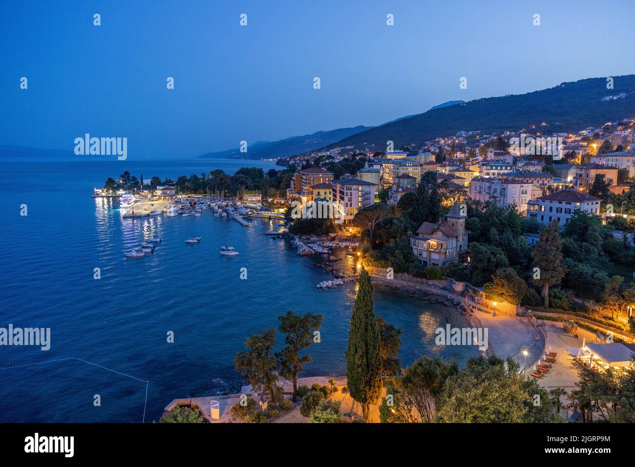 Evening view of Opatija resort in Istrian peninsula of Croatia Stock Photo