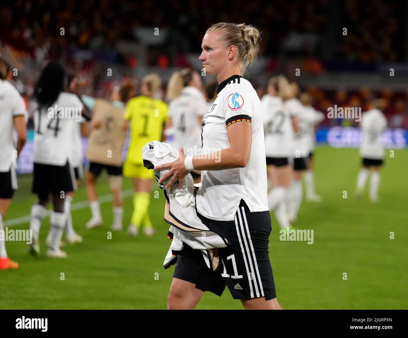 Germany’s Alexandra Popp reacts at full time after the UEFA Women's Euro 2022 Group B match at Brentford Community Stadium, London. Picture date: Tuesday July 12, 2022. Stock Photo