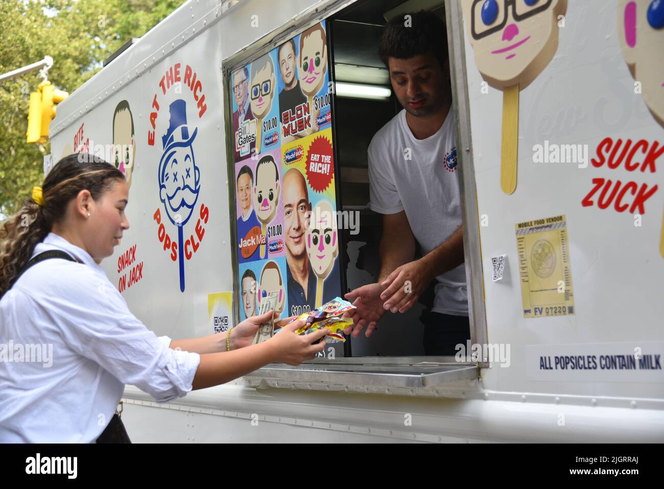 A popup ice cream truck, operated by Brooklyn arts collective MSCHF, sells popsicles that look