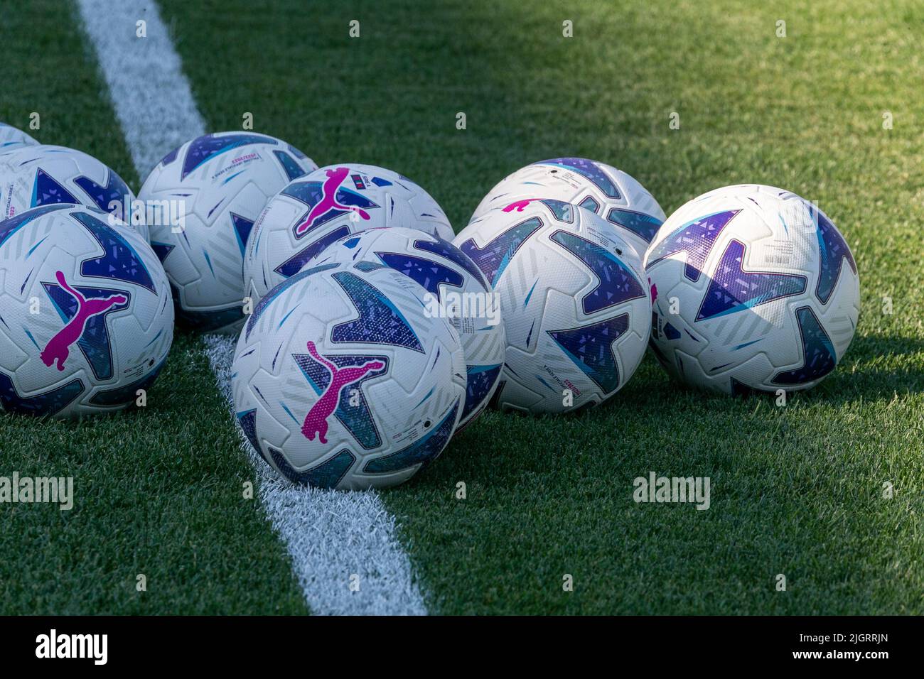Lugano, Switzerland - july 12 2022 -- Lugano- F.C. Internazionale pre season match - football match balls Stock Photo